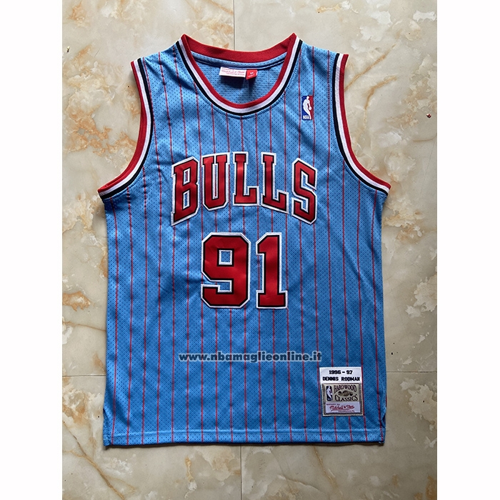 Maglia Chicago Bulls Dennis Rodman No 91 Mitchell & Ness 1996-97 Blu